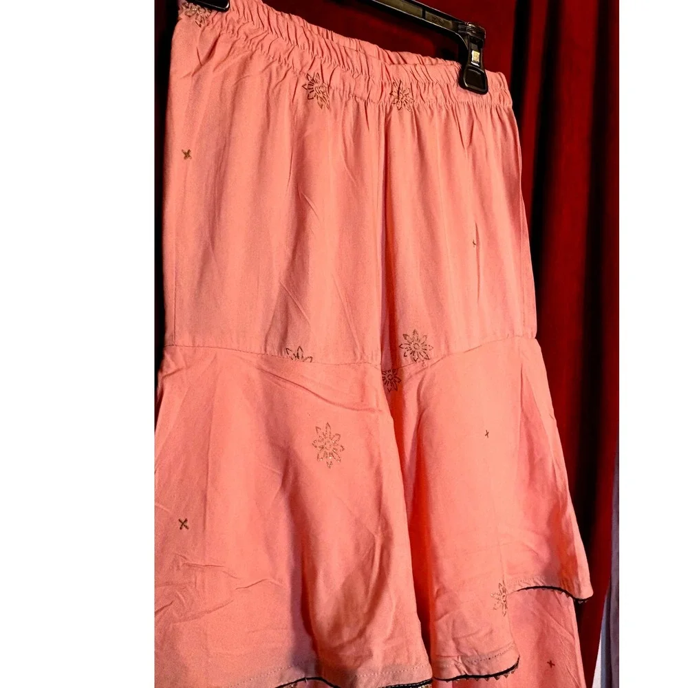 Readiprint‎ Fashions Sharara Pants Kids 26 Peach Good Tiered Floral Embroidery
